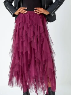 Jupe Roman élastique avec superposition en tulle