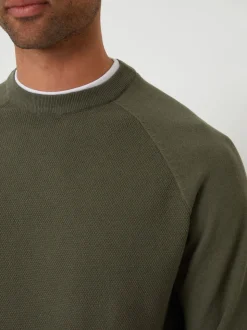 kaki - Pull Threadbare Mock T-shirt texturé en maille à col rond