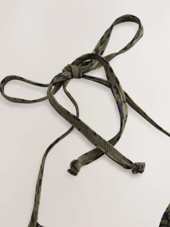 Kaki/Noir Imprimé - Haut de bikini rembourré plongeant avec armatures rembourré