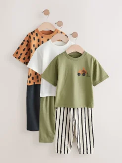 Kaki/vert - Manches courtes T-shirt & Survêtement Set 3 Pack (3mths-7yrs)