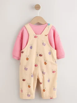 Lapin crème/rose - Ensemble deux pièces salopette et body bébé (0mois-3ans)