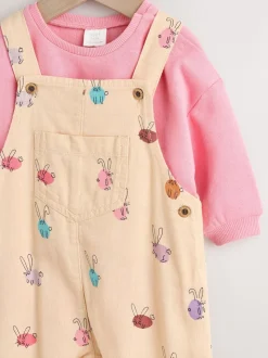 Lapin crème/rose - Ensemble deux pièces salopette et body bébé (0mois-3ans)