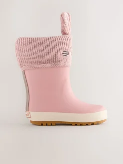 Lapin rose - Bottes de pluie à revers doublés