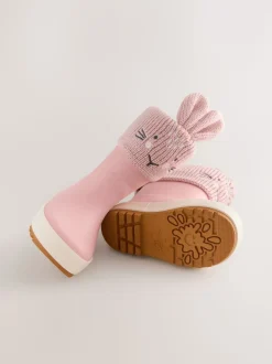 Lapin rose - Bottes de pluie à revers doublés