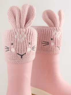 Lapin rose - Bottes de pluie à revers doublés