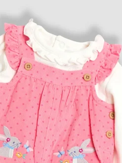 Lapin rose - Ensemble salopette et haut en velours côtelé appliqué Jojo Maman Bébé