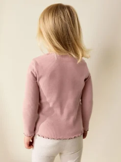 Lapin rose - Haut côtelé brodé à manches longues (3mois-7ans)