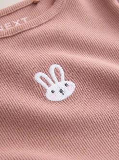 Lapin rose - Haut côtelé brodé à manches longues (3mois-7ans)