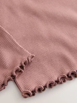 Lapin rose - Haut côtelé brodé à manches longues (3mois-7ans)