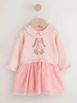 Lapin rose - Robe Twofer en maille bébé (0mois-2ans)