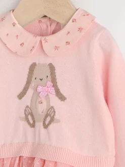 Lapin rose - Robe Twofer en maille bébé (0mois-2ans)