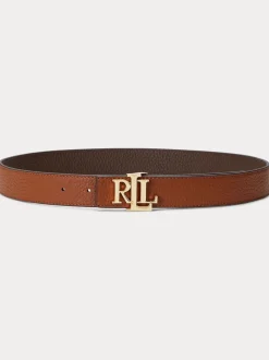 Lauren Fauve/Marron foncé - Lauren Ralph Lauren 2.5cm Ceinture réversible en cuir galet à logo
