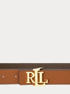 Lauren Fauve/Marron foncé - Lauren Ralph Lauren 2.5cm Ceinture réversible en cuir galet à logo
