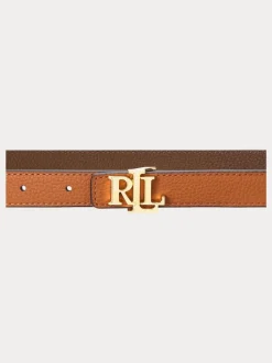 Lauren Fauve/Marron foncé - Lauren Ralph Lauren 1.9cm Ceinture réversible en cuir galet à logo skinny