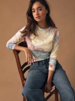 Licence graphique Monet - T-shirt à manches longues effet délavé à coutures brut