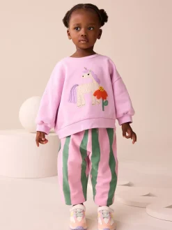 Licorne à rayures roses - Ensemble Sweat-shirt et jogging Coupe ballon (3mois -7ans)
