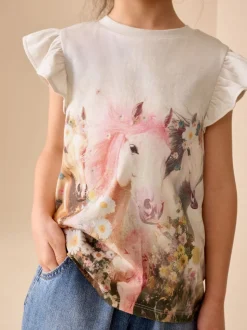 Licorne blanche - Lot de 3 t-shirts à manches volantées (3-16ans)