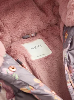 Licorne Damson - Manteau rembourré résistant à la douche avec bordure en fausse fourrure (3mois7ans)