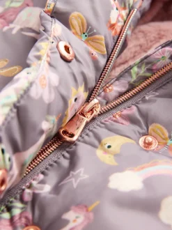 Licorne Damson - Manteau rembourré résistant à la douche avec bordure en fausse fourrure (3mois7ans)