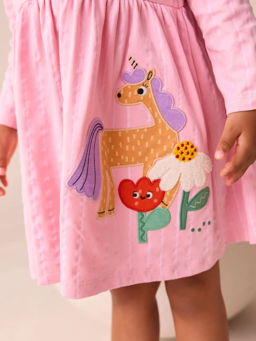 Licorne rose - Robe ornée à manches longues (3mois7ans)