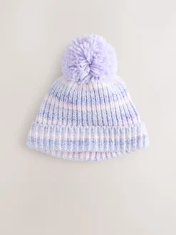 Lilas ton sur ton - Chapeau à pompons en maille chenille bébé (0mois-2ans)