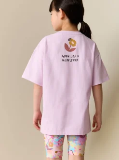 Lilas violet à fleurs - Ensemble t-shirt et short cycliste (3-16ans)