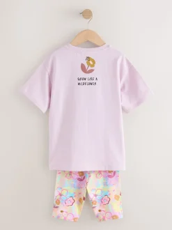 Lilas violet à fleurs - Ensemble t-shirt et short cycliste (3-16ans)