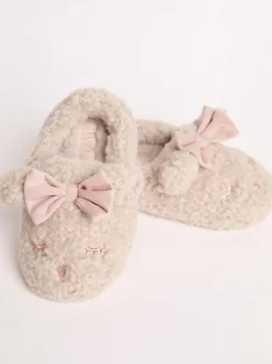 Lipsy chaussons mules à bout fermé en fausse fourrure ours en peluche à nœud
