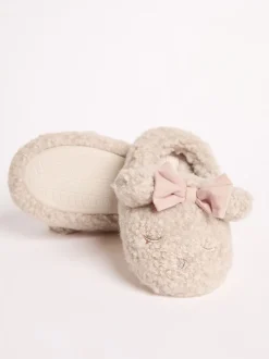 Lipsy chaussons mules à bout fermé en fausse fourrure ours en peluche à nœud