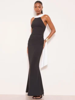 Lipsy Robe longue drapée à col montant avec écharpe