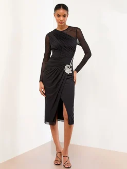 Lipsy Robe mi-longue bodycon en maille ornée de manches longues