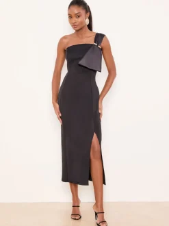 Lipsy Robe mi-longue bodycon à nœud asymétrique à une épaule
