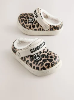 Léopard - chaussons de sabots smALLSAINTS imprimés doublés de peau de mouton