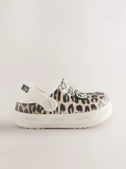 Léopard - chaussons de sabots smALLSAINTS imprimés doublés de peau de mouton