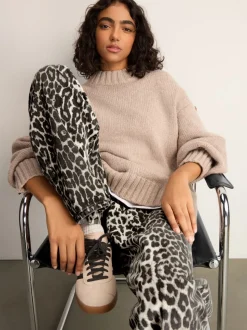 Léopard - Jean Jambe large en coton imprimé