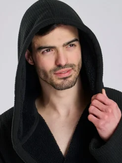 Loungeable Robe de chambre à capuche avec doublure en polaire bondée Gaufré