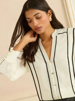 Love & Roses Chemisier à manches crantées contrastant 3/4