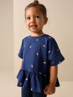 Macareux moine bleu marine - T-shirt péplum à manches courtes (3mois-7ans)