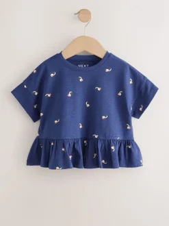Macareux moine bleu marine - T-shirt péplum à manches courtes (3mois-7ans)