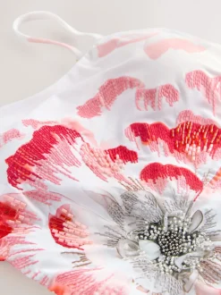 Maillot de bain B by Ted Baker Bandeau blanc fleuri avec perles