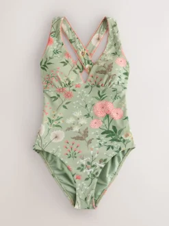 Maillot de bain Laura Ashley texturé plongeant pour le contrôle du ventre