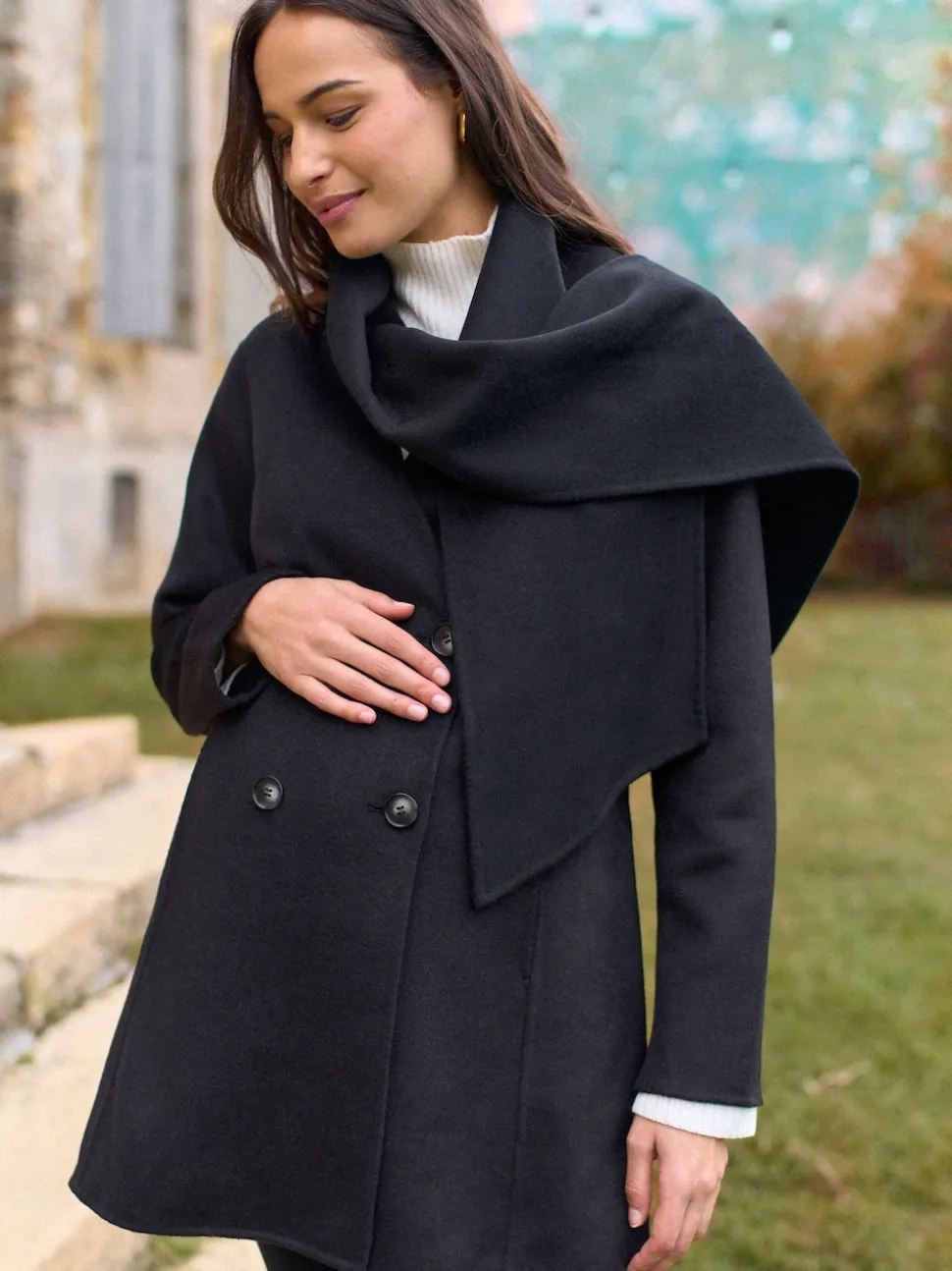 Manteau de grossesse Seraphine en laine à double boutonnage