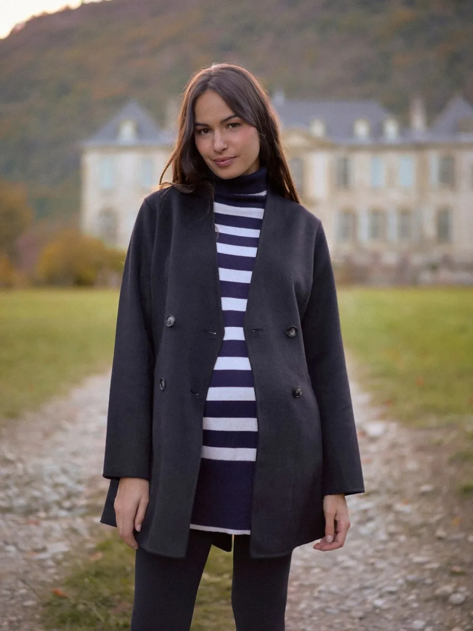 Manteau de grossesse Seraphine en laine à double boutonnage