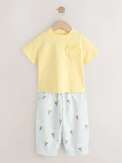 Marguerite jaune - Ensemble haut à manches courtes et pantalon barillet (3mois-7ans)