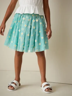 Marguerite verte à carreaux vichy - Jupe en maille à enfiler (3-16ans)