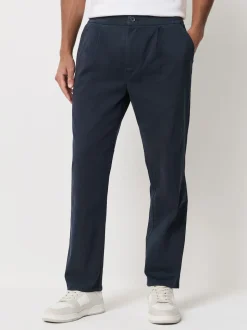 marine - Ajustement droit - Pantalons Chinos extensibles plissés avec taille élastique