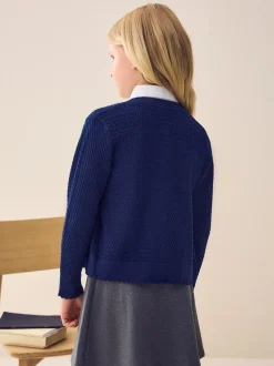 marine - Cardigan scolaire en maille torsadée riche en coton (3-16ans)
