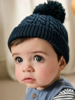 marine - Chapeau en maille bébé avec pompon (0mois-2ans)