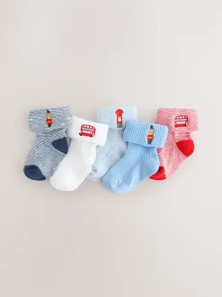 marine - Chaussettes à roulettes brodées 5 Lot (0mths-2yrs)
