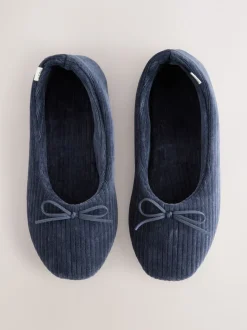 marine - Chaussons ballerines en velours